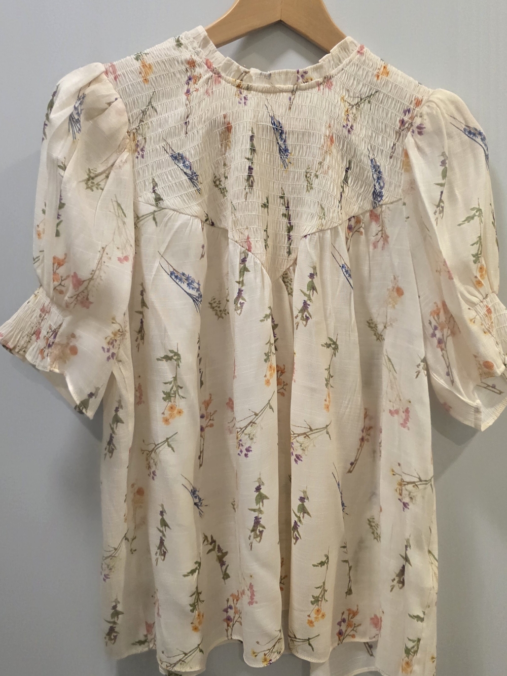 Rose + Olive Floral Smocked Blouse Large Cottagecore Boho Puff Sleeve